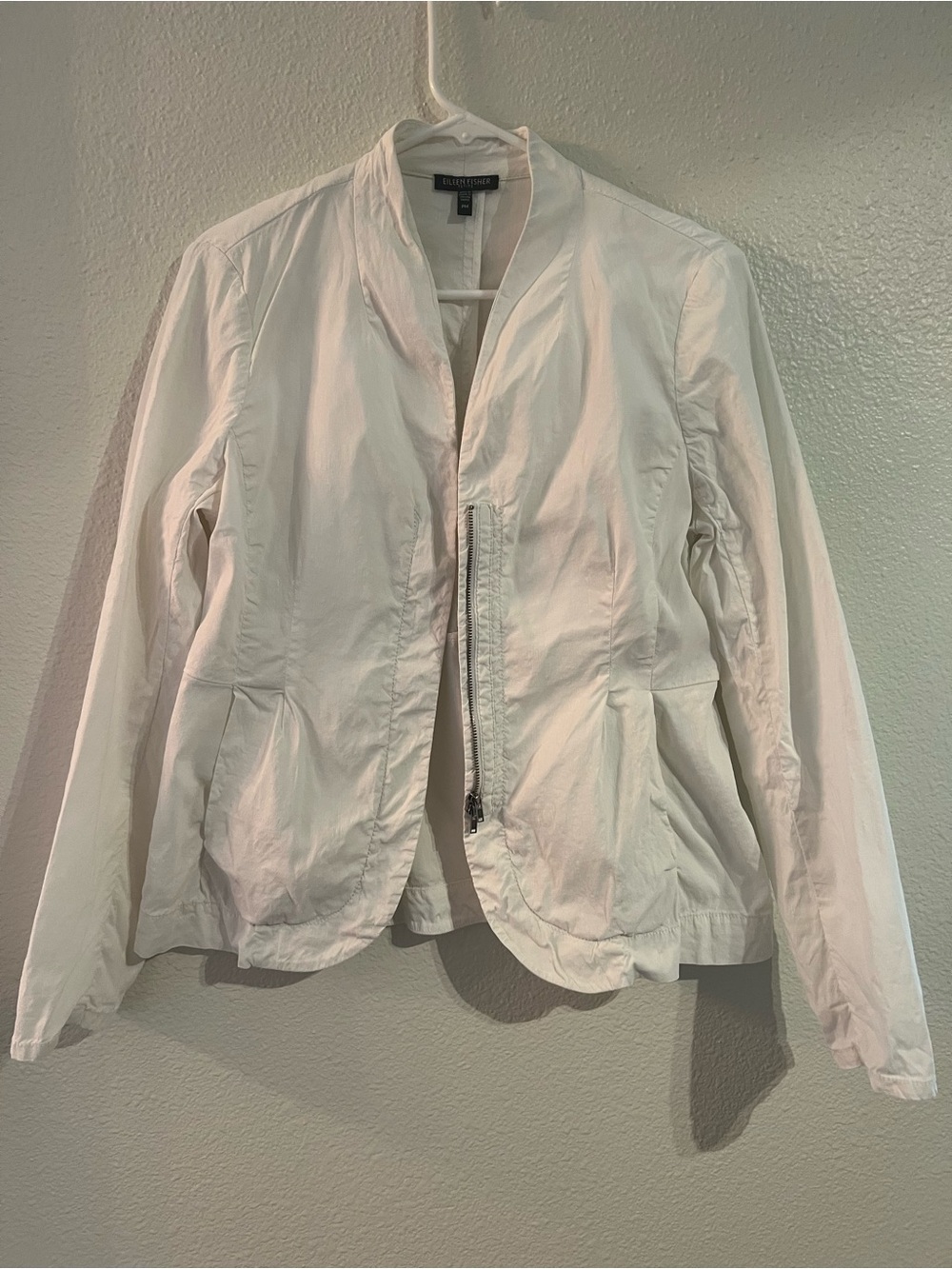 Eileen Fisher Cream Lightweight Zip Utility Jacket